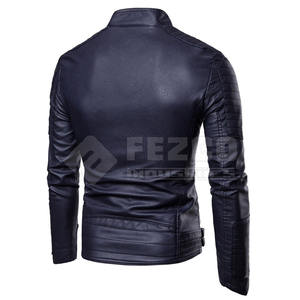 Chaqueta de invierno clásica de cuero ajustada para hombre con cuello levantado para clima frío con colocación frontal del logotipo - Product Image 2