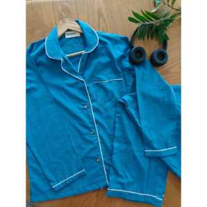 Conjunto de Pijama Azul Fresco de Invierno, Camisón de Encaje de Lino Modal con Spandex, Lencería Talla XL, Cintura Elástica, Diseño de Estampado Transpirable Personalizado - Product Image 4