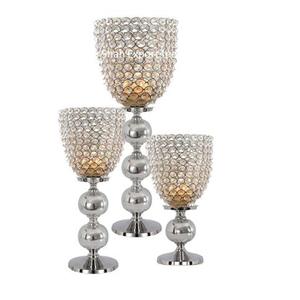 Bougeoir de luxe en métal cristal scintillant argenté ouragans pour la maison et le mariage centres de table décorés - Product Image 1