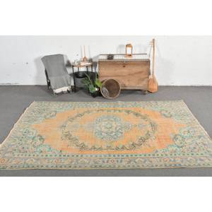 Tapis en laine Patchwork bleu Orange traditionnel 5.9x9.7 pieds Design turc Vintage pour salon couloir Rectangle modèle Latex - Product Image 1