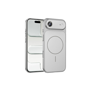 Étui de chargement sans fil magnétique de luxe M-Safe en argent pour iPhone 17, coque en silicone style Air Ins avec protection électroplaquée de l'appareil photo - Product Image 1
