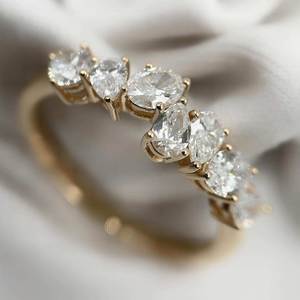 Anillo de Boda de Diamantes Cultivados en Laboratorio con Corte Oval y en Forma de Pera, Siete Piedras, 3x2mm, Oro Amarillo de 14K, VS1, Anillo de Compromiso, Joyería Creada - Product Image 2