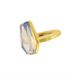 Anillo de Plata de Ley 925 de Alta Calidad con Engaste en Forma de Ataúd, Gema de Opalita Hecha a Mano, Chapado en Oro de 18K, Estilo Indio para Boda - Product Image 3