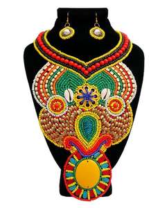 Collier de perles de verre multicolore fait à la main Design tendance avec broderie colorée Style de jolie fille Boucles d'oreilles de mode les plus récentes - Product Image 5