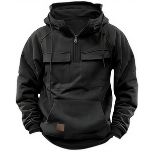 Sudadera con Capucha Personalizada de Invierno para Hombre, Estilo Casual, Táctica, 100% Algodón, Transpirable, con Cierre de Cremallera de un Cuarto, para Entrenamiento, Gimnasio, Moda, Uso en Exteriores - Product Image 4