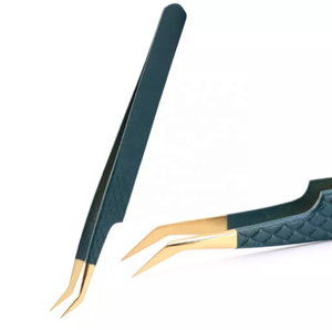 Pinzas Profesionales Antimagnéticas Kaamir KI-LT-2604 de Punta Lisa, Color Verde Oscuro y Dorado, 10MM, Acero Inoxidable, para Extensión de Pestañas - Product Image 3