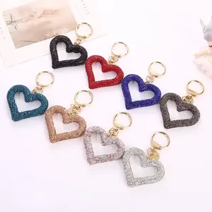 Fashion Gift Women Crystal Bling Rhinestone Heart Keychain Bag Car Charm Pendant Diamond Key Chains Heart Keyring Girly Keychain