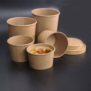 Bols en papier kraft résistants aux fuites et à l'huile, jetables, imprimés sur mesure, pour plats à emporter chauds, avec couvercle, qualité alimentaire - Product Image 2