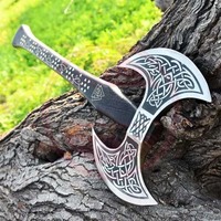 Haches en acier Damas à manche en bois multi-usages avec étui en cuir, qualité supérieure, haches à double tête pour la chasse en plein air