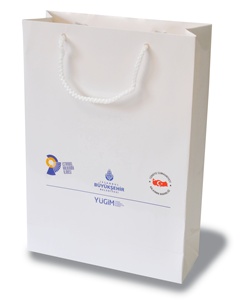 Bolsas de Papel Bristol Reciclables, Ecológicas, con Laminado Mate de Lujo, con Cordón, Impresión Offset, para Empaque de Vajilla - Product Image 1