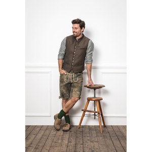 Estilo tradicional bávaro hombres corto Lederhosen cuero de vaca gamuza en la parte delantera bordado botones cierre lados y bolsillos traseros - Product Image 5