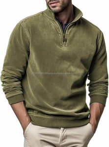 Vente en gros de pull personnalisé à col montant et demi-fermeture éclair en coton délavé à l'acide sweat-shirt et sweat-shirt et sweat à capuche surdimensionnés à col montant pour hommes - Product Image 2