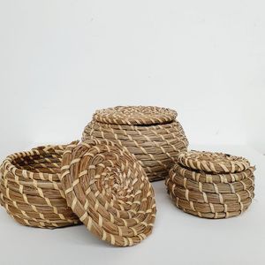 ตะกร้าหวายไม้ไผ่พร้อมฝาปิดปรับขนาดได้ตะกร้าสานทรงกลมดีไซน์ทันสมัยเป็นมิตรกับสิ่งแวดล้อมทำด้วยมือ - Product Image 5