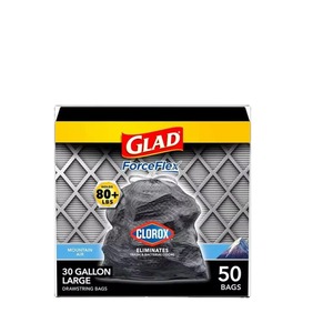 Glad Grands sacs poubelle à cordon, ForceFlex avec Clorox, 30 gallons, Mountain Air, 50 unités - Product Image 6