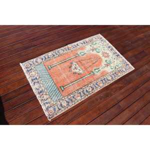 Alfombra Turca Vintage, Pequeña de 2.4x3.8 pies (73x115 cm), Alfombra de Lana con Diseño de Plantas y Árboles Naranjas - Product Image 2