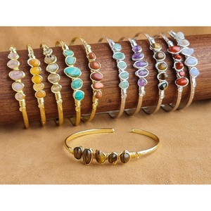 Boho Style Gold and <b>Silver</b> Plated Fashion <b>Cuff</b> <b>Bracelets</b> Resale Ready with Natural Stone Accents - Product Image 1