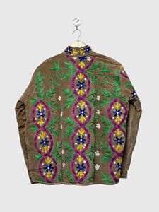 Floral Embroidered Velvet Jacket Mandarin Collar Full Sleeve Prairie Chic Style Women's Plus Size <b>Winter</b> Wear - Product Image 4
