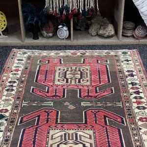 Alfombra Turca Vintage, Alfombra Decorativa de 4.1x10.2 pies, Alfombra Geométrica Rosa y Verde - Product Image 4