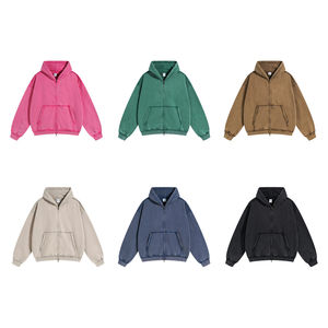 เสื้อมีฮู้ดแบบมีซิปแนวย้อนยุคผ้าคอตตอนบริสุทธิ์แบบหลวม - Product Image 6