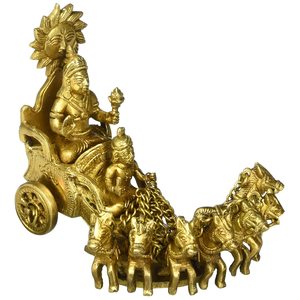 Statue d'Idole Surya Dev Rath/Chariot en Laiton Faite à la Main, Décoration de Luxe Traditionnelle Style Shabby Chic pour la Maison, le Bureau et la Fête de Diwali - Product Image 1
