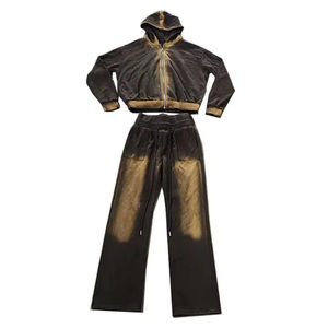 Survêtement pour homme en molleton imprimé délavé à l'acide, style unique, hiver, à capuche, avec strass, style streetwear - Product Image 6