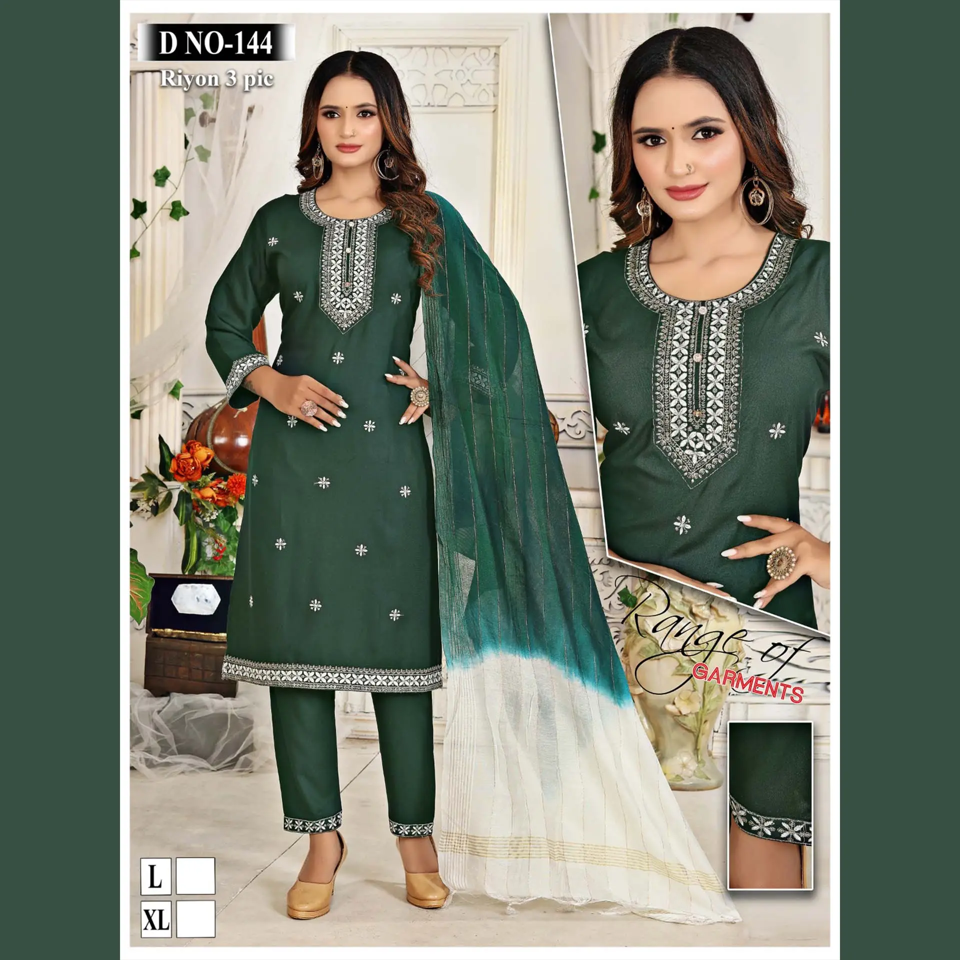 Hochgefragte hochwertige Kurti-Hose & Dupatta-Set modische indische und pakistanische Kleidung bedruckte Stickereiarbeit Großhandel Stil