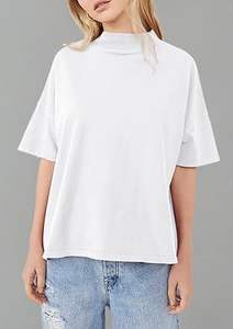 Oversize Heavyweight Plus Size Cropped Top Blank <b>White</b> Color Mock Neck T <b>Shirts</b> Cotton Short <b>Sleeve</b> Crop Top <b>Shirts</b> Breathable - Product Image 5