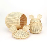Boîtes de rangement multifonctionnelles en osier naturel écologique en forme de Mickey Mouse, adaptées aux aliments, avec couvercles, faites à la main et couleur personnalisable