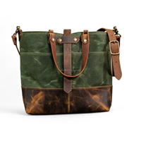 Sac fourre-tout vintage en toile et cuir couleur unie avec logo personnalisé, sac à bandoulière de voyage fait main, fermeture éclair métallique tendance