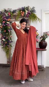 Launching New Designer Party Wear Look Full Heavy Embroidery Sequence Work Gown With Attached <b>Pad</b> and Fully Stitched Bottom - Product Image 4