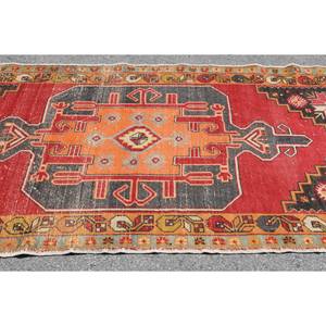 Vintage Turkish <b>Wool</b> Large Area Rug 4.4 X 9.4ft <b>Red</b> Orange Patchwork Design Latex Backing 10mm Thickness for Hallway Room Decor - Product Image 3