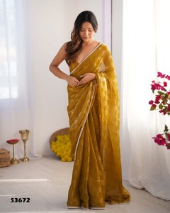 Exportation indienne qualité dernière tenue de créateur haute sur demande magnifique mousseline de soie avec tissé Chex Saree exportateur mondial - Product Image 6