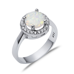 Round Design White <b>Opal</b> Stone 925 Silver Cluster <b>Ring</b> CZ Stone Turkish Handmade Wholesale 925 Sterling Silver Jewelry - Product Image 1