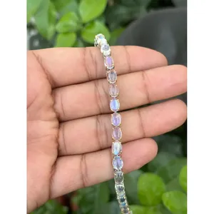 Bracelet en argent 925 avec pierre de lune arc-en-ciel, plaqué or, perles, or rose et diamants, style religieux tendance, cadeau idéal - Product Image 6