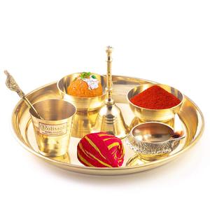 Assiette puja en laiton plaqué or ensemble cadeau puja assiette aarti thali laiton doré Pooja Article pour Diwali Home Decor Temple Office 6 pouces - Product Image 1