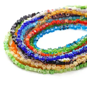 4-5mm Italian Lamp Work <b>Murano</b> Flower Millefiori <b>Glass</b> <b>Beads</b> 1mm Hole Flat Flower <b>Glass</b> <b>Beads</b> - Product Image 2