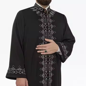 Ropa de celebración islámica cómoda de poliéster hasta el suelo de Thobe musulmán tradicional de corte modesto Vintage ligera para hombre - Product Image 3