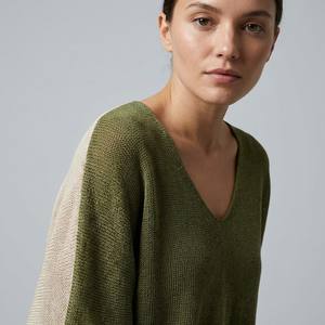 Suéter Oversize con Cuello en V y Mangas 3/4, Color Sólido, Casual, Transpirable para Verano - Product Image 3