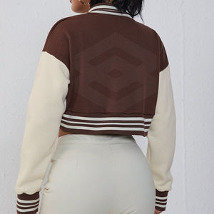 Haut court en coton tricoté respirant pour femmes avec col montant veste Lettermen à séchage rapide pour l'hiver quantité minimale de commande bas - Product Image 2