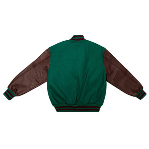 Chaqueta universitaria blanca lisa de retazos revestida de diseño personalizado con rayas blancas y logotipo frontal para unisex - Product Image 2
