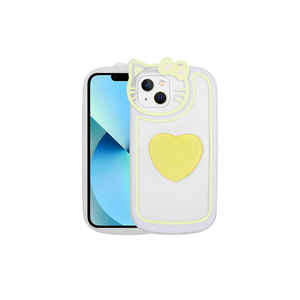 Coque en silicone jaune Netzy avec figurine de chat transparente pour Pop Socket, matériau TPU souple compatible avec iPhone 13 14 Plus 13 Pro - Product Image 1