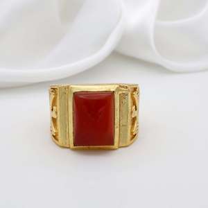 Wholesale Unisex 18K Gold Plated Red Coral Gemstone Bezel <b>Ring</b> <b>Set</b> Square Shape Engagement Party Jewelry Classic Anniversaries - Product Image 5