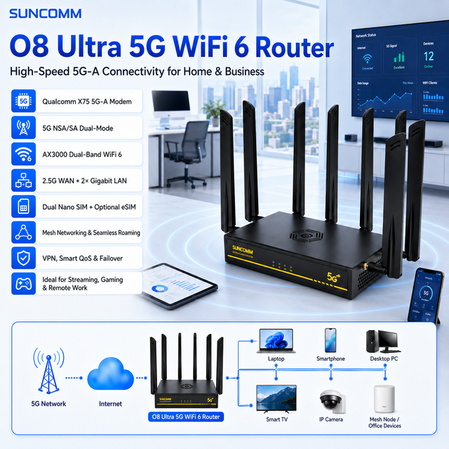 Hot Sale America SUNCOMM O8 Ultra SDX75 5G Wifi6 RM551E Router With Dual Sim Card Slot Cooling Fan Change IMEI 5G CPE Router