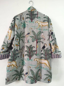 Kimono en velours bohème de la jungle safari gris unisexe pour femme taille libre robe de chambre de mariée d'hiver décoration d'été en dentelle - Product Image 4