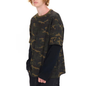 T-shirt en coton lourd camouflage pour homme, prix d'usine, personnalisable, double couche, manches longues, streetwear, surdimensionné - Product Image 2