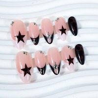 HYC-DZ-1703 Faux Ongles Marron Amande à Coller 24 Pièces, Motif Étoile Doux et Tendance, Réutilisables, Vente en Gros