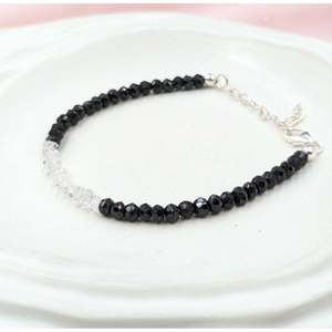 Black Spinel & Herkimer Diamond Bracelet Gold Plated Beaded <b>Charms</b> Religious Ball Pattern <b>Bangles</b> with Quartz & Pearl Main Stone - Product Image 1