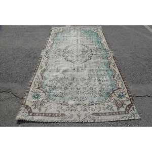 Tapis vintage 5x9,1 pieds, grand tapis turc, tapis camouflage bleu et blanc - Product Image 1