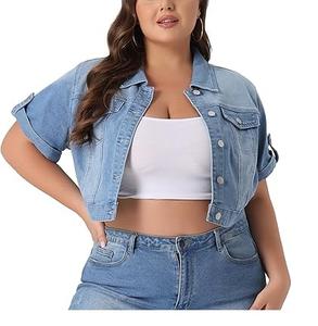 Surdimensionné à la mode Crop Top Fit Yoga Wear Slim Quick Dry vêtements de sport extérieurs Denim jeans dames détresse femme Stretch vestes - Product Image 1