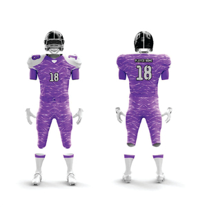 Conjunto de uniforme de fútbol americano personalizado para hombre, Morado, blanco, transpirable, duradero, sarga, cosido, Jersey, pantalones, nombre frontal corto - Product Image 1